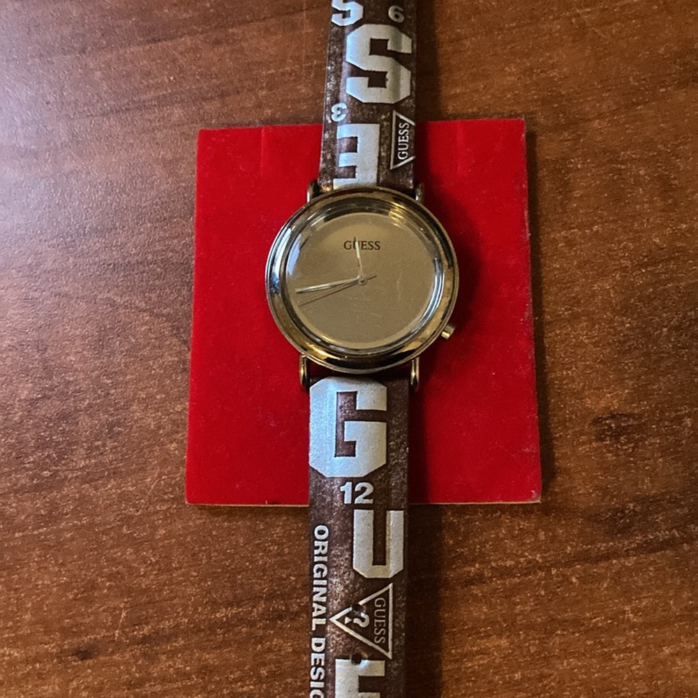 Guess Gold-Tone Watch with Brown Strap